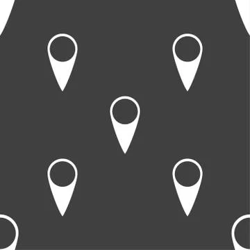 Map pointer icon. GPS location symbol. Seamless pattern on a gray background. 스톡 일러스트
