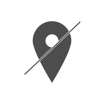 Map pointer icon. Location off. GPS location symbol. Flat design. Grey on white Stock Illustration