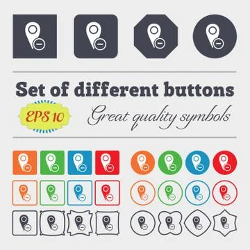 Map pointer icon sign. Big set of colorful, diverse, high-quality buttons. Ve Illustrazione stock