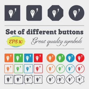 Map pointer icon sign. Big set of colorful, diverse, high-quality buttons. Ve Stockillustratie