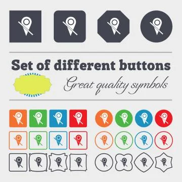 Map pointer icon sign. Big set of colorful, diverse, high-quality buttons. Stock Illustration