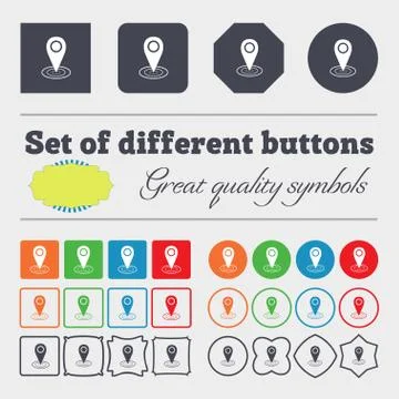 Map pointer icon sign. Big set of colorful, diverse, high-quality buttons. Stock Illustration