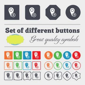 Map pointer icon sign. Big set of colorful, diverse, high-quality buttons. Stock Illustration