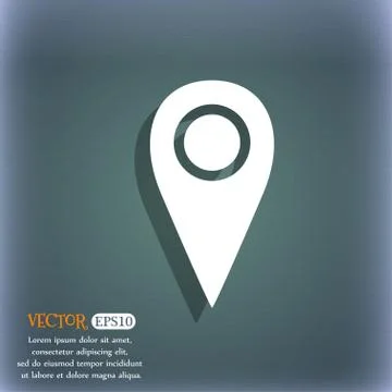 Map pointer icon sign. On the blue-green abstract background with shadow and  Stock Illustration