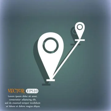 Map pointer icon sign. On the blue-green abstract background with shadow and  イラスト素材