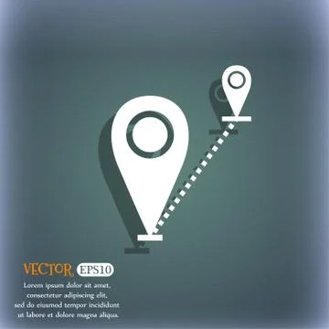 Map pointer icon sign. On the blue-green abstract background with shadow and  Stock Illustration