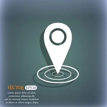 Map pointer icon sign. On the blue-green abstract background with shadow and  Stock Illustration
