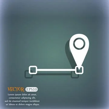 Map pointer icon sign. On the blue-green abstract background with shadow and  Illustrazione stock
