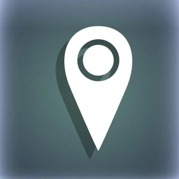 Map pointer icon sign. On the blue-green abstract background with shadow and spa イラスト素材