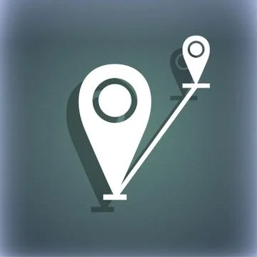 Map pointer icon sign. On the blue-green abstract background with shadow and spa Stock Illustration