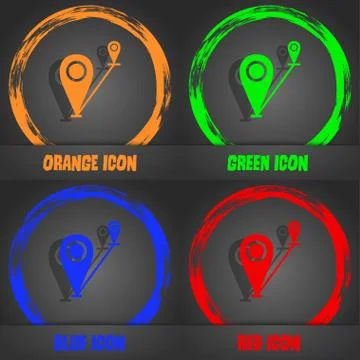 Map pointer icon sign. Fashionable modern style. In the orange, green, blue,  Stock Illustration