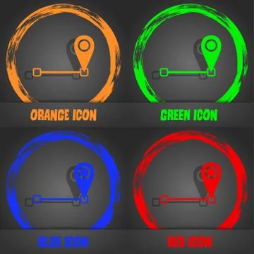 Map pointer icon sign. Fashionable modern style. In the orange, green, blue,  Stock Illustration