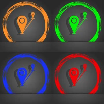 Map pointer icon sign. Fashionable modern style. In the orange, green, blue, red Stock Illustration