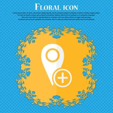 Map pointer icon sign. Floral flat design on a blue abstract background with  Stock Illustration