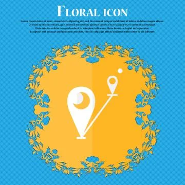 Map pointer icon sign. Floral flat design on a blue abstract background with  イラスト素材