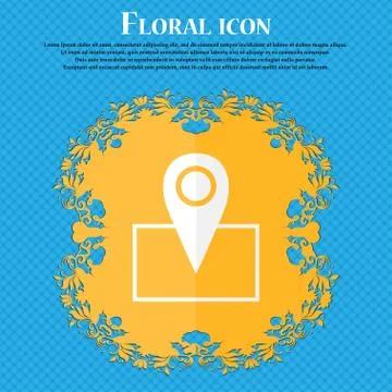 Map pointer icon sign. Floral flat design on a blue abstract background with  Stock Illustration
