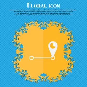 Map pointer icon sign. Floral flat design on a blue abstract background with  イラスト素材