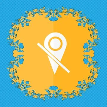 Map pointer icon sign. Floral flat design on a blue abstract background with pla Stock Illustration