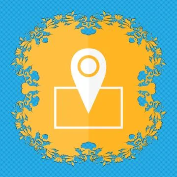Map pointer icon sign. Floral flat design on a blue abstract background with pla イラスト素材