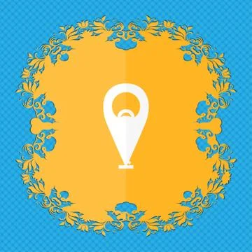Map pointer icon sign. Floral flat design on a blue abstract background with pla イラスト素材
