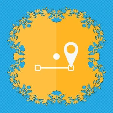 Map pointer icon sign. Floral flat design on a blue abstract background with pla イラスト素材
