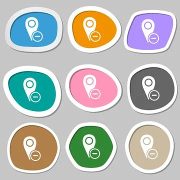 Map pointer icon sign. Multicolored paper stickers. Stock Illustration