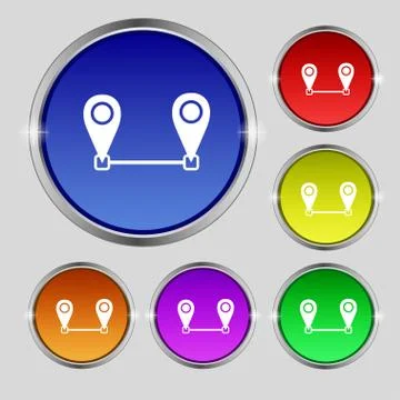 Map pointer icon sign. Round symbol on bright colourful buttons. Stock Illustration