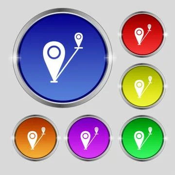Map pointer icon sign. Round symbol on bright colourful buttons. Stock Illustration