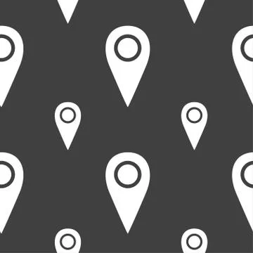 Map pointer icon sign. Seamless pattern on a gray background. Vector Stock Illustration