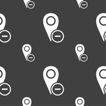 Map pointer icon sign. Seamless pattern on a gray background. Vector Stock Illustration