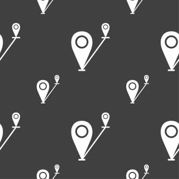 Map pointer icon sign. Seamless pattern on a gray background. Vector Illustrazione stock