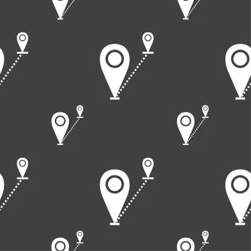 Map pointer icon sign. Seamless pattern on a gray background. Vector Stock Illustration