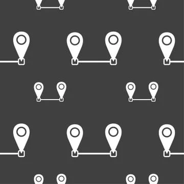 Map pointer icon sign. Seamless pattern on a gray background. Vector Stock Illustration