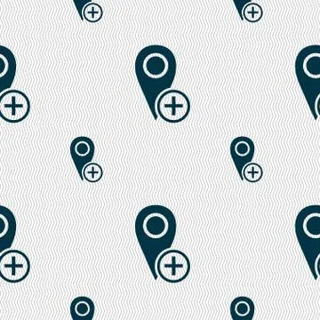Map pointer icon sign. Seamless pattern with geometric texture. Vector Stock Illustration