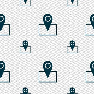 Map pointer icon sign. Seamless pattern with geometric texture. Vector Stock Illustration