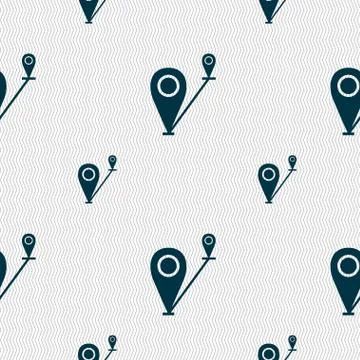 Map pointer icon sign. Seamless pattern with geometric texture. Vector Illustrazione stock