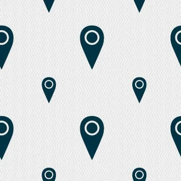 Map pointer icon sign. Seamless pattern with geometric texture. Vector Stock Illustration