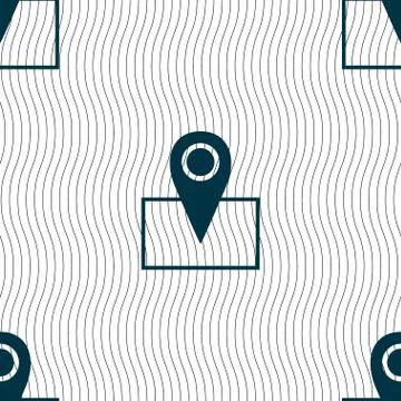 Map pointer icon sign. Seamless pattern with geometric texture. Vector Stock Illustration