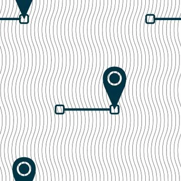 Map pointer icon sign. Seamless pattern with geometric texture. Vector Stock Illustration
