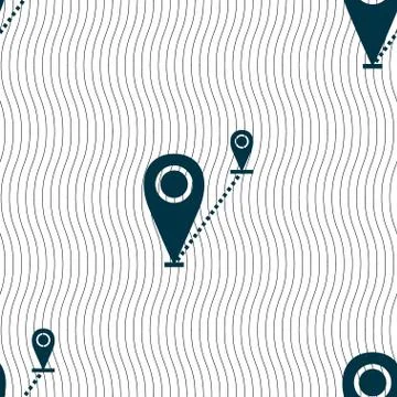 Map pointer icon sign. Seamless pattern with geometric texture. Vector Stock Illustration
