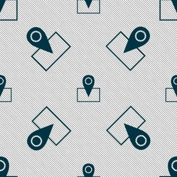 Map pointer icon sign. Seamless pattern with geometric texture. Vector Illustrazione stock