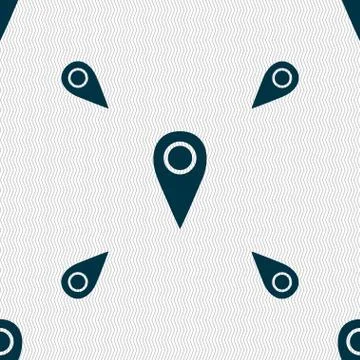 Map pointer icon sign. Seamless pattern with geometric texture. Vector Stock Illustration
