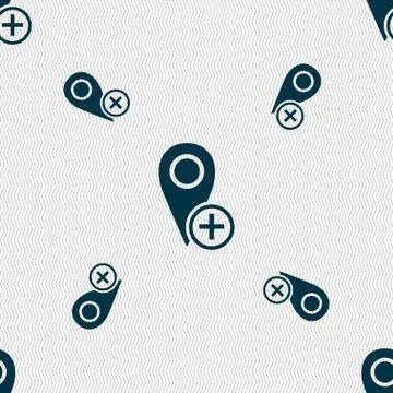 Map pointer icon sign. Seamless pattern with geometric texture. Vector Illustrazione stock