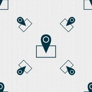 Map pointer icon sign. Seamless pattern with geometric texture. Vector イラスト素材