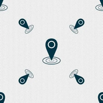 Map pointer icon sign. Seamless pattern with geometric texture. Vector Illustrazione stock