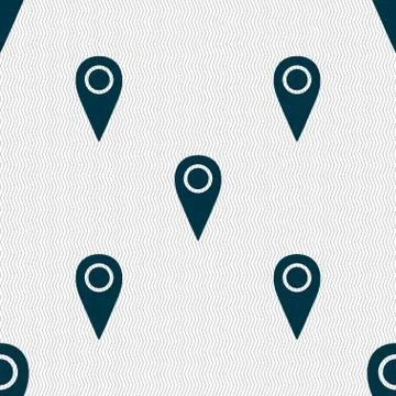 Map pointer icon sign. Seamless abstract background with geometric shapes. Ve Stock Illustration