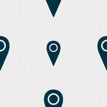 Map pointer icon sign. Seamless abstract background with geometric shapes. Ve Stock Illustration