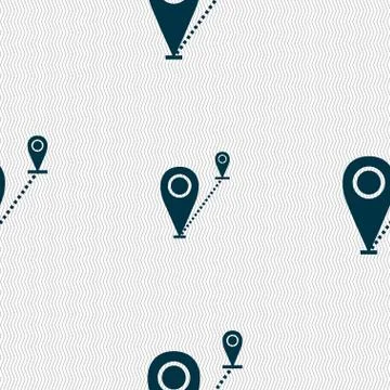 Map pointer icon sign. Seamless abstract background with geometric shapes. Ve Stock Illustration