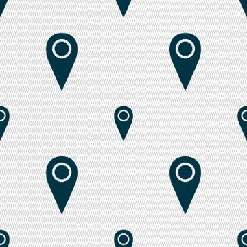 Map pointer icon sign. Seamless abstract background with geometric shapes. Ve Stock Illustration