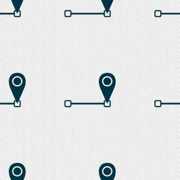 Map pointer icon sign. Seamless abstract background with geometric shapes. Ve Stock Illustration